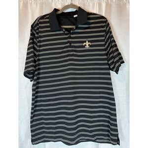New Orleans Saints Polo Shirt‎ Mens L Striped Fleur De Lis Black Gold